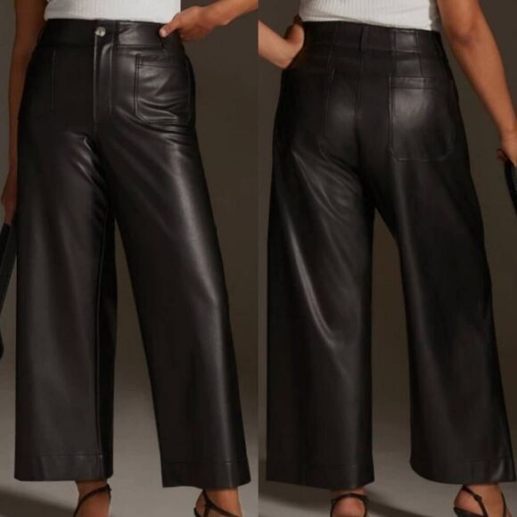 Anthropologie Maeve The Colette Cropped Wide-Leg Pants Faux-Leather Edition 31 N - Picture 2 of 12